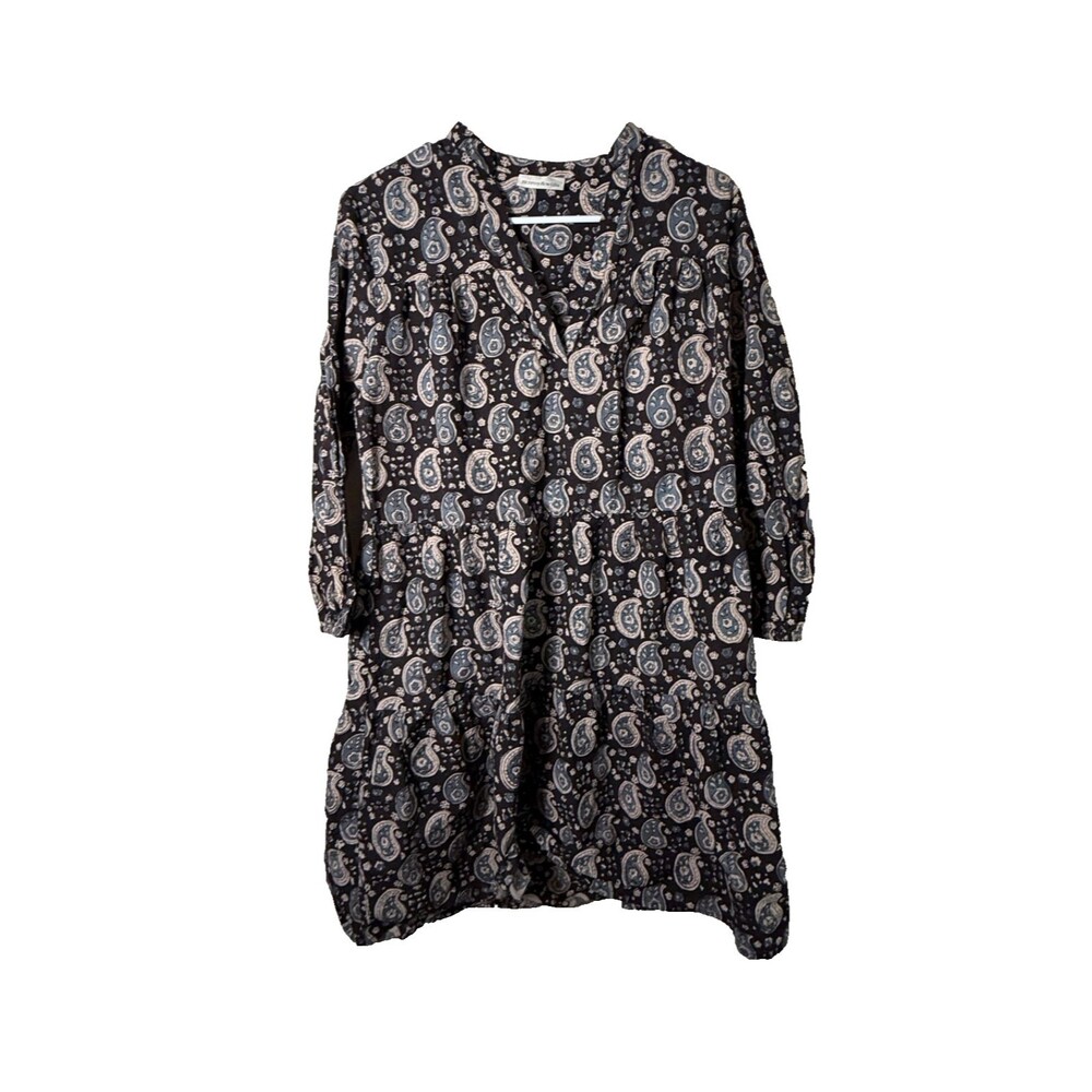 Fitzroy & Willa Dress Women's Small Brown Paisley Boho Long Sleeve Shift Casual